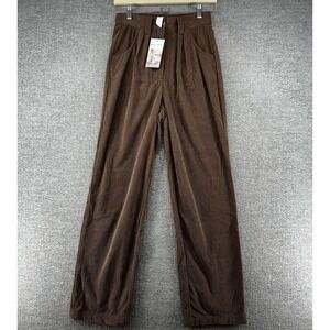 Halara Corduroy Pleated Pants Women Size Small Brown Elastic Waist NEW
